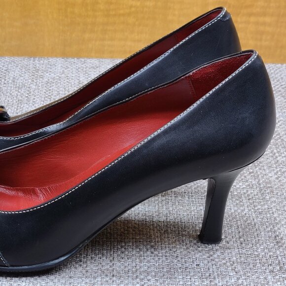 COACH Women's Black Leather Heels with Buckle - Size 9 - Picture 5 of 10